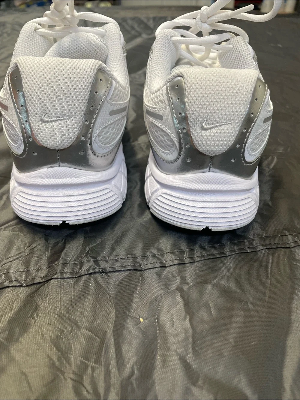 Nike Kids White and Silver Mesh Lace-Up Sneakers